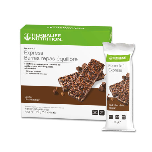 HERBALIFE - Barres Repas Équilibre Formula 1 Express Chocolat noir 7 barres de 56 g